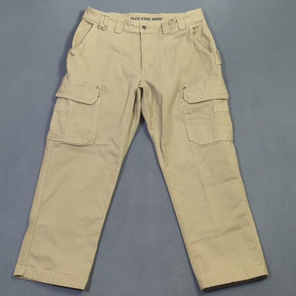 Duluth Pants Men's 38x30 Fits 36x28 Beige Flex Fire Hose Relaxed Fit Cargo Work